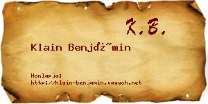 Klain Benjámin névjegykártya